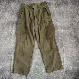 Men's Vintage 70s Serios German Military Green Wool Double Knee Pants Sz 29 X 30